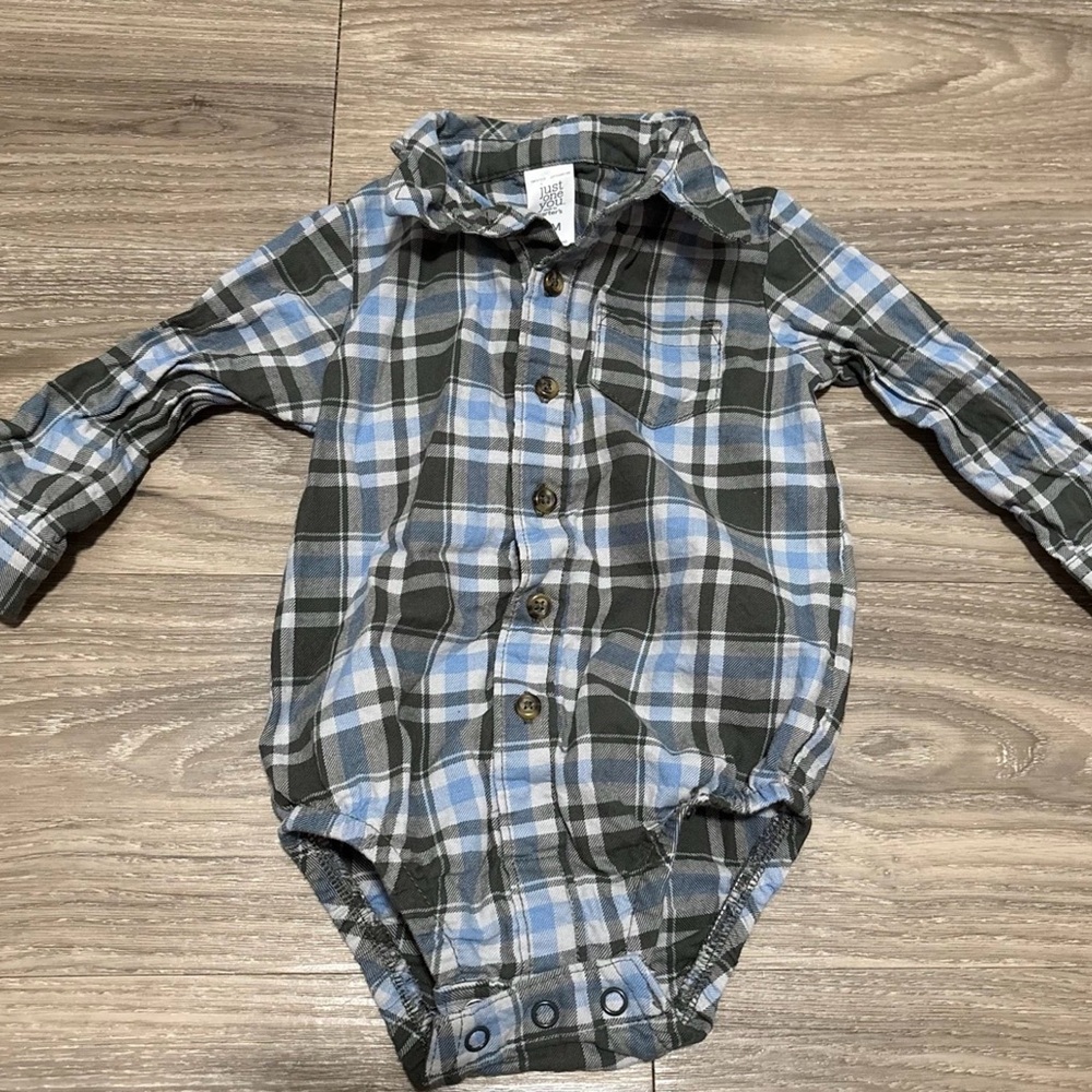 Carter's Blue & Gray Plaid Long Sleeve Bodysuit